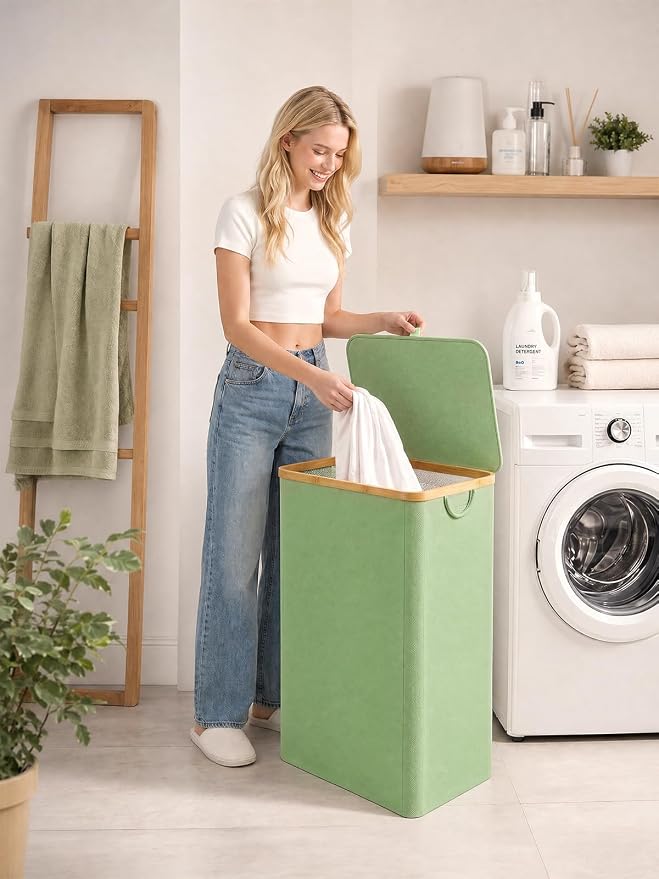 IEGrow Laundry Hamper with Lid,110L Laundry Basket with Mesh Bags,Green - Image 7