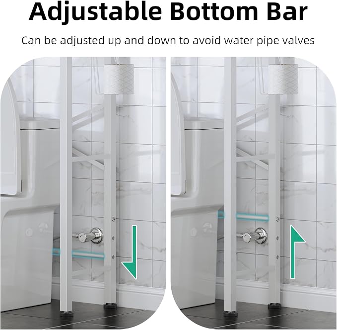Kalrin Over The Toilet Storage with X Shape Side Guardrail, 3-Tier Over Toilet Storage Rack with Drain Basket, Freestanding Bathroom Organizer for Balcony Laundry, Pure White - Image 7