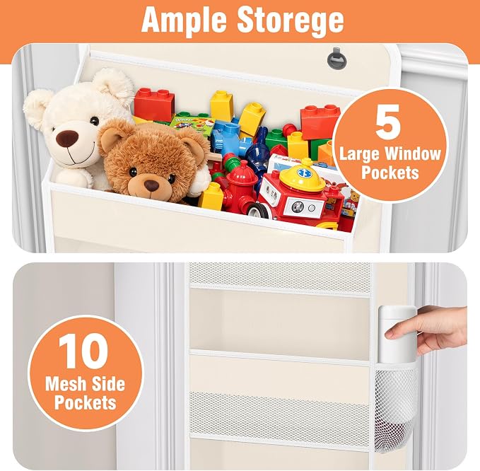 Over The Door Organizer Storage Large Capacity Hanging Bedroom Storage | 5 Shelves, 40 LB Capacity, Foldable Mesh Design, Clear Window, Sturdy, Large Storage Organizer for Nursery, Pantry & Closet - Image 4