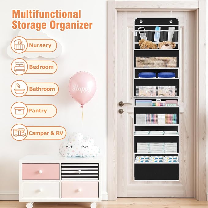 Over The Door Organizer Storage Large Capacity Hanging Bedroom Storage | 6 Shelves, Detachable, 40 LB Capacity, Mesh Design, Clear Window, Sturdy, Storage Organizer for Nursery, Pantry & Closet - Image 6