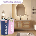 2Pcs Folding Laundry Basket for Adult, 95L Portable Laundry Baskets with Aluminum Handles, Multi-functional Dirty Clothes Hampers for Bedroom, Travel, Navy Blue + Pink - Image 4