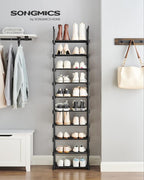 SONGMICS Shoe Rack, 10-Tier Shoe Organizer, Metal Storage Shelf | for Entryway, Upright or Upside Down, for 11-22 Pairs, Stackable, 11.8 x 17.7 x 68.5 Inches, Black ULSA25BK - Image 3