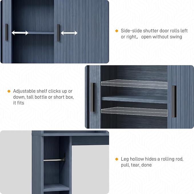Vabches Over The Toilet Storage Cabinet with 2 Tambour Sliding Doors, Blue - Image 3