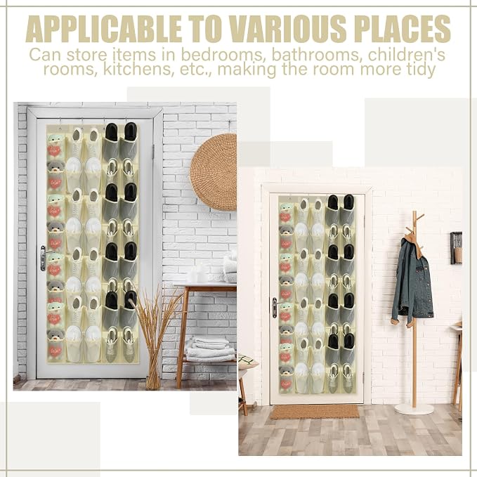 Windyun 1 Pcs 40 Pocket Over the Door Shoe Organizer Hang,Beige - Image 5