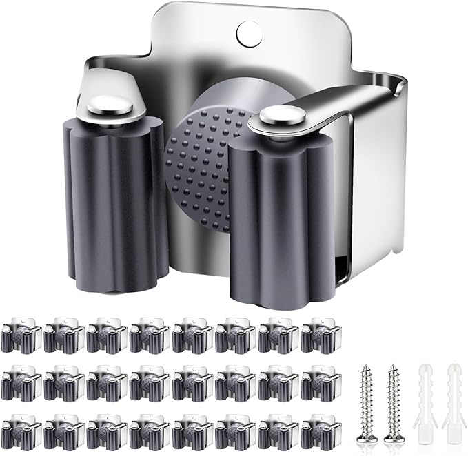 Verdenu 25 Pack Broom Holder Wall Mount, Mop and Broom Holder Wall Mount, Stainless Steel Command Mop Holder with Screws, Garden Tool Storage Organizer for Kitchen, Home, Bathroom, Garage, Grey by Verdenu