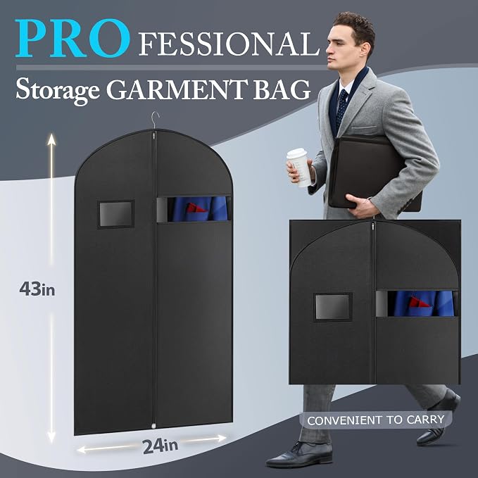 Hleelomi 5 Pack 43-in Garment Bag for Hanging Clothes Black Suit Bag - Image 2