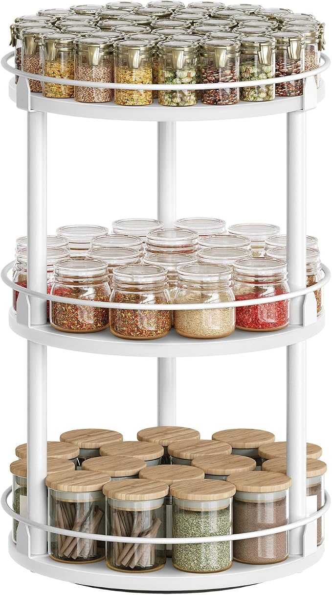 YATINEY Lazy Susan Organizer, Rotating Spice Rack, 3 Tier Spice Turntable Organizer, Industrial Turntable Spice Holder, for Kitchen Countertop and Cabinet, Compact and Versatile, White SR23WW - Image 9