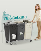 SONGMICS 3-Section Laundry Basket with Wheels, 76.6 Gallons (290 L) Hamper - Image 6