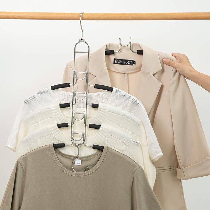 Nature Smile 4 Pack 5 in 1 Anti Slip Clothes Hangers,Space Saver Magic Metal Hangers,Multi Layers Wardrobe Clothes Rack,Heavy Duty Metal Blouse Hanger Closet Storage Organizer - Image 4