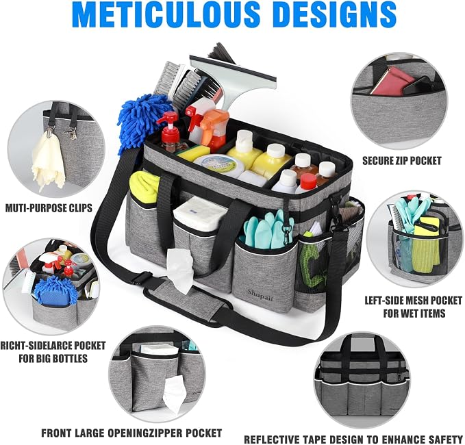 Wearable Cleaning Caddy Bag, Cleaning Caddy Supplies Organizer with Handles for Cleaners & Housekeeper, Under Sink & Car Cleaning Tool Organizers Bag with Adjustable Shoulder Strap&Waist Belt - Image 3