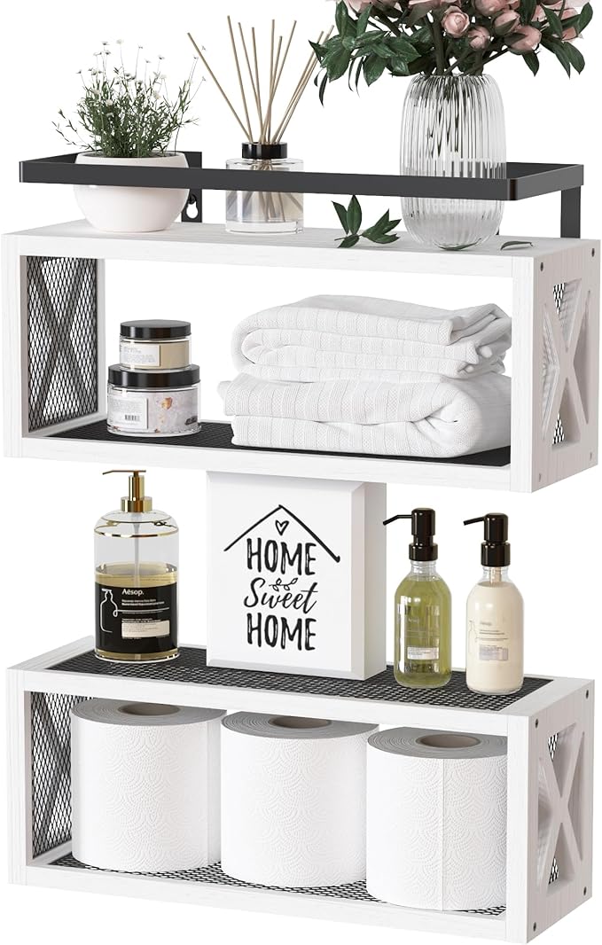 RICHER HOUSE Floating Shelves Bathroom, Wall Mounted Shelf Over Toilet by RicherHouse