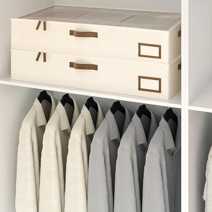 Under Bed Storage, Under Bed Storage Containers Bins for Clothes, Large Linen Underbed Closet Organization Bins, 2 Pack Collapsible Underbed Bin Dorm for Clothes, Sweater, Beige - Image 7
