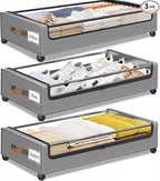 Under Bed Storage with Wheels 3Pack Storage Containers with Clear Window | Under Bed Drawers Rolling Under Bed Storage for Clothes,Shoes, Blankets (30.71 x 16.93 x 6.69 in, Light Grey) by SpaceHacks