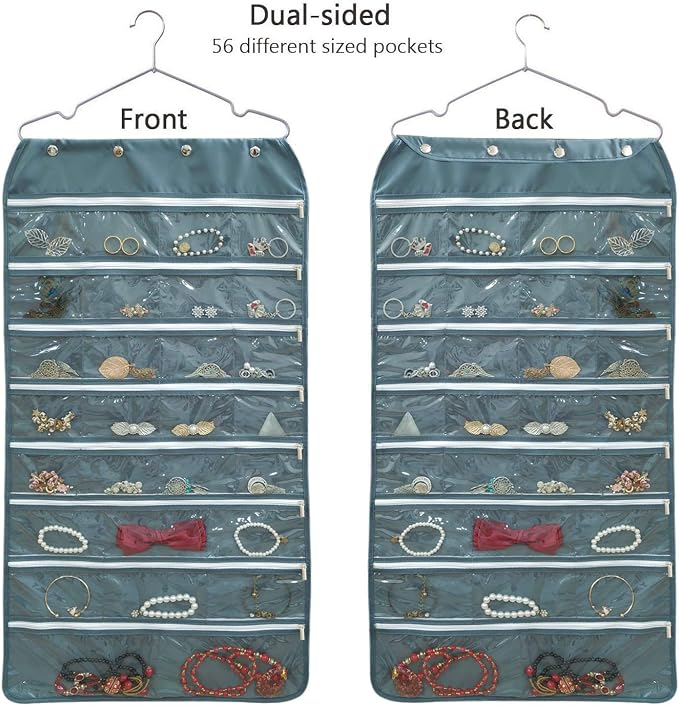 BB Brotrade Hanging Jewelry Organizer,Accessories Organizer,56 Zipper Pocket Organizer for Holding Jewelries (Grey-Zipper) - Image 2