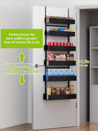 6-Tier Door Organizer, Heavy Duty Hanging Basket Spice Rack Shelves for Pantry Kitchen, Black - Image 3