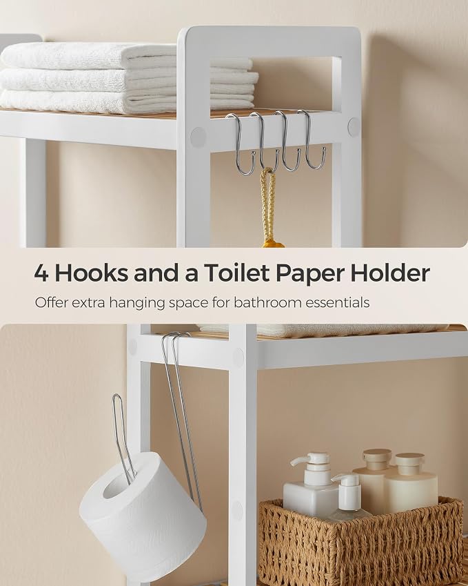 SONGMICS 3-Tier Bamboo Over The Toilet Storage, Adjustable Shelf, 66.9''H - Image 8