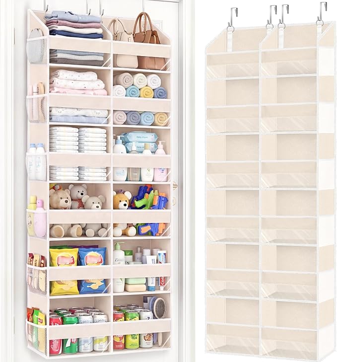 Ofiray-home Over the Door Organizer 6 Tiers, Extra Large Behind Door Storage of 12 Compartments,80 lbs Weight Capacity Hanging Storage Organizer with Clear Window Kids Toys, Shoes, Diapers,Beige by Ofiray-home