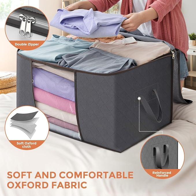 90L Large Storage Bags, 10 Pack Clothes Storage Bins Closet Organizers | Foldable Storage Containers, with Reinforced Handle, for Clothing, Blanket, Comforters, Bed Sheets, Pillows and Toys - Image 5
