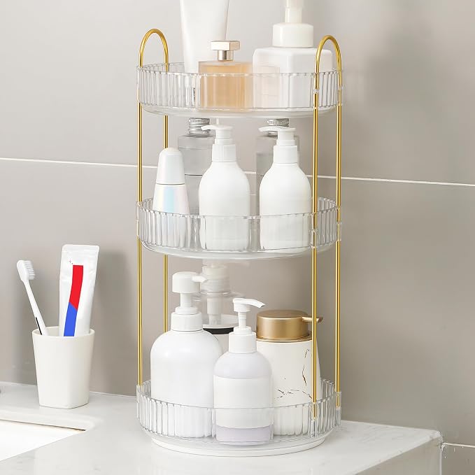YCIA&DONE 360 Rotating Makeup Organizer and Storage for Vanity Countertop 3 Tiers, High Capacity Cosmetic Skincare Perfume Organizers for Dresser Bathroom Lazy Susan (Clear White) - Image 9