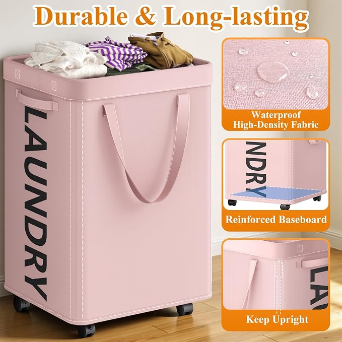 Optish 140L Extra Large Laundry Basket with Wheels and Removable Bag - Image 6