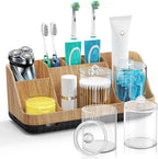 GFWARE Bathroom Toothbrush Holder Set with 2 Pack Qtip Holder Dispenser - 7 Slots Kids Bathroom Accessory Sets with Drainage, Q Tip Holder for Bathroom Sink Counter Accessories Set by GFWARE