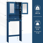 Yaheetech Over the Toilet Storage Cabinet with 2 Glass Doors, Navy Blue - Image 3