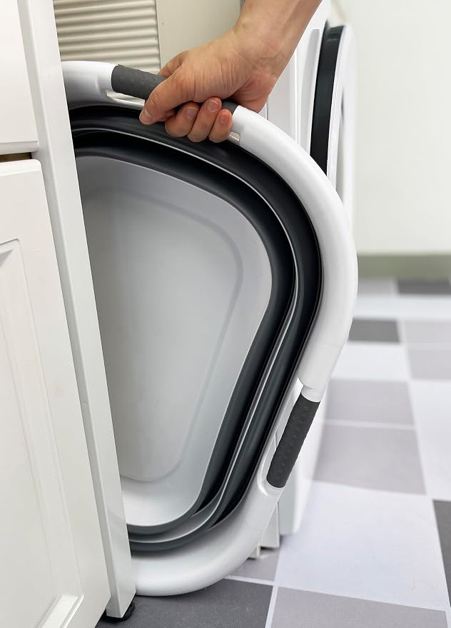 SAMMART 40L (10.5 gallon) Plastic Foldable Laundry Basket/Tub - Collapsible, Space Saving and Portable Laundry Hamper, Ideal for Home, Travel, Dorm, and Camping (1, White/Steel Gray) - Image 4