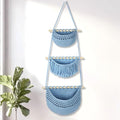 Boho Style Handwoven Rope Hanging Basket - 3-Tier Detachable Storage Organizer for Kitchen/Bathroom/Entryway, 3 Included Heavy-Duty Hooks, 7 Color Options Available (Blue) by GLDFI