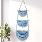 Boho Style Handwoven Rope Hanging Basket - 3-Tier Detachable Storage Organizer for Kitchen/Bathroom/Entryway, 3 Included Heavy-Duty Hooks, 7 Color Options Available (Blue) by GLDFI