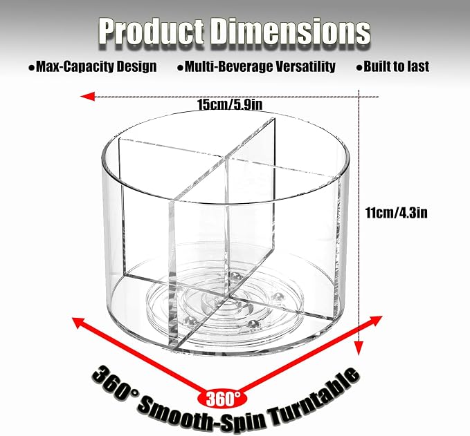 360° Spinning Drink Packet Organizer, Clear BPA-Free Plastic 4-Section Clear Storage for Coffee, Sugar & Drink Mixes | Stackable Kitchen & Pantry Container - Image 3