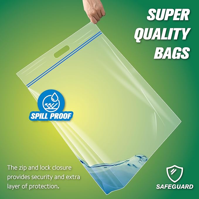 HIBAG 5 Gallon Large Storage Bags, 15” x 18” Resealable Clear Bags with Handle, Extra Large XL Heavy Duty for Clothes Pillow Travel Moving, Pack of 20 - Image 3