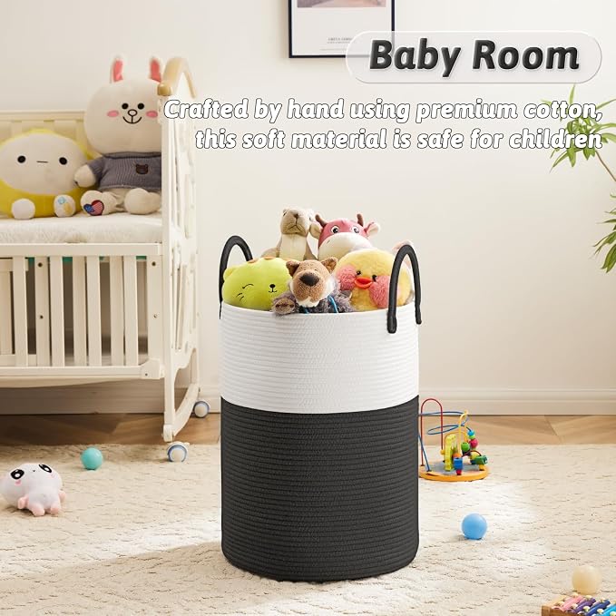 Artfeel Laundry Basket,Woven Cotton Rope Laundry Hamper,100L for Decorative Storage of Dirty Clothes,Toys and Blankets in Bathroom,Baby Room and Living Room - Image 3