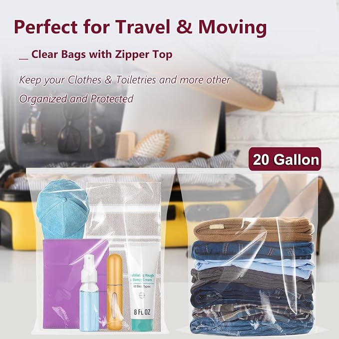 Extra Large Plastic Bags With Zipper Top, 24x32in,3-Mil Thick,5 Pack,Storage Bags for Clothes,Travel, Moving, Reusable,Heavy-Duty,BPA-Free, Clear Plastic - Image 6