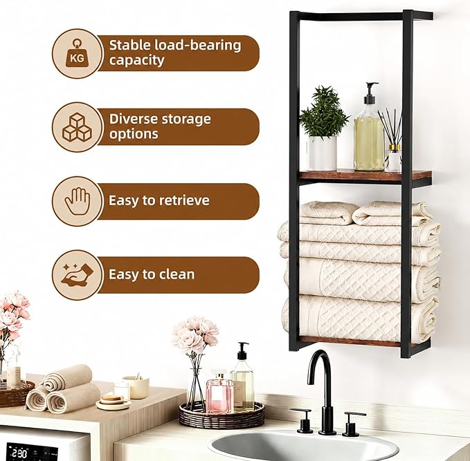 Towel Racks for Bathroom, 2 Tier Wall-Mounted Towel Rack, Home Decor Shelf, Space-Saving Organizer Rack for Household, Bathroom, and Bedroom - Image 5