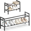 Bumusty 2 Tier Expandable Shoe Rack for Closet, Black | 18"-33" Adjustable Shoe Rack for Entryway, Small Shoe Organizer for Dorm, Front Door, Sturdy Metal by BUMUSTY