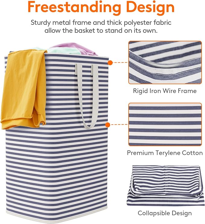 Lifewit 2 Pack Laundry Basket 80L Each, Collapsible Clothes Hamper with Reinforced Handles, Freestanding Waterproof Design for Bedroom and Laundry Room, Navy 160L Total - Image 2