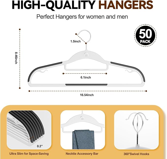 Plastic Stackable Hangers 50 Pack, 360° Swivel Hook, Black - Image 4