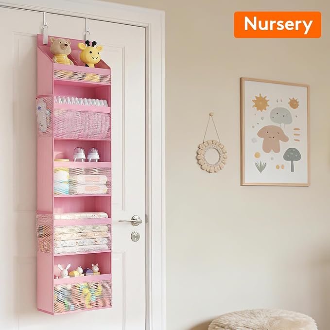 Lifewit 5 Tier Over the Door Organizer, Diaper Hanging Storage, Pink - Image 9