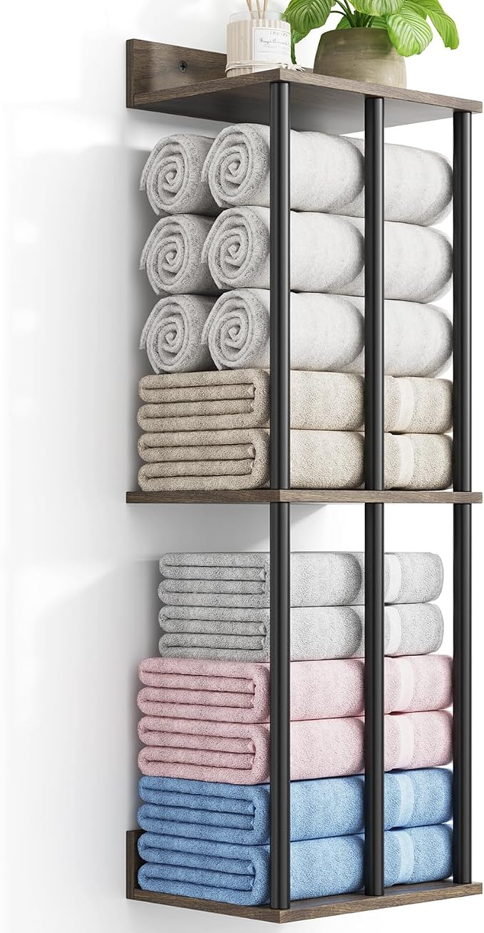 Towel Racks for Bathroom Wall Mounted with Wooden Storage Shelf by WeGXY