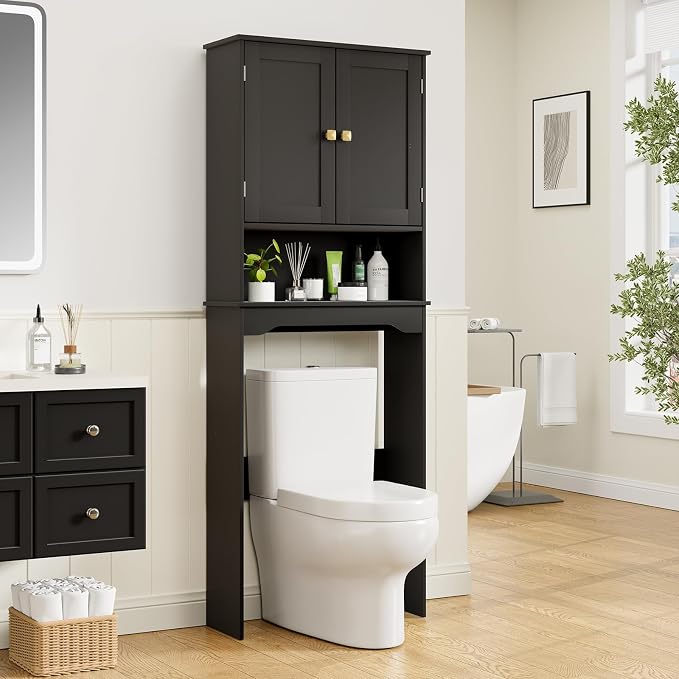 RRX Over The Toilet Storage Cabinet, Bathroom Above Organizer (Black) by RRXHome