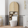 Over The Toilet Storage Cabinet, 29.7”W Modern Storage Cabinet Over Toilet with Rattan Doors, Arched Freestanding Over Toilet Rack with Adjustable Shelf for Bathroom, Nature by BONITURE
