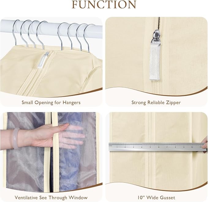 Univivi 40 Inch Cloth Garment Bags for Hanging Clothes 2 Pack, Beige - Image 2