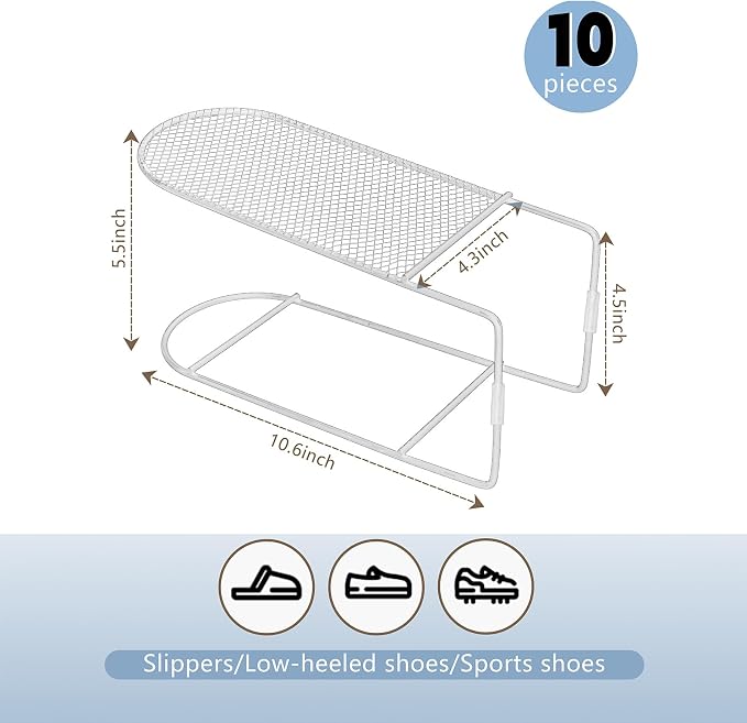 CiBiZi Shoe Slots Organizer 10Pack Metal Shoe Stackers for a Pair of Shoes Display Shelf Shoe Holder Storage Closet Organizers Space Saver Organizador de Zapatos White - Image 2