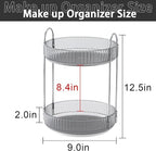 shuang qing Rotating Makeup Organizer for Vanity, High-Capacity Skincare Clear Make Up Storage Perfume Organizers Cosmetic Dresser Organizer Countertop 360 Spinning (Gray, 2 Tier) - Image 2