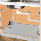 Under Sink Mat 22 x 19, Silicone Under Sink Protector Mat for Kitchen Waterproof, Easy to Clean Bathroom Cabinet Mat Organizers and Storage, Light Grey by Jacooxi
