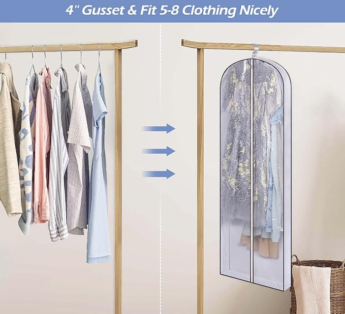 SLEEPING LAMB 60" Gusseted Garment Bags for Closet Storage Clear Dress Bag Hanging Clothes Storage for Long Gowns, Coats, Sweaters, 2 Packs - Image 3