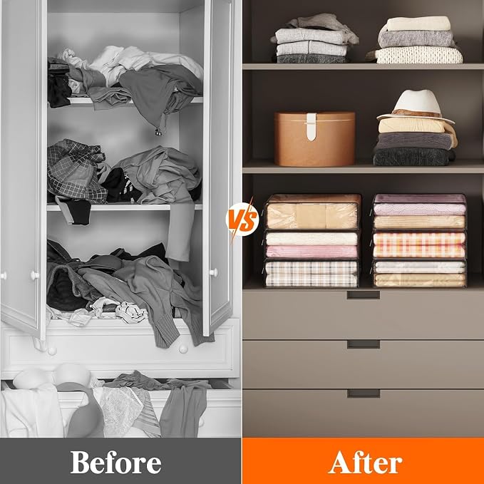 Lifewit 14L Clear Sheet Storage Bags with Zipper 6 Pack, Plastic Sweater Storage Bins for Clothing, Vinyl Foldable Clothes Containers Organizers for Closet, Blankets, Bedding 15.7 x 13.8 x 3.9 Inch - Image 8