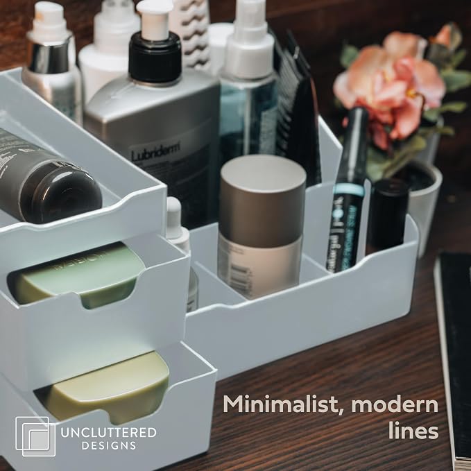 Uncluttered Designs Large Makeup Organizer for Vanity - Countertop Desk With Drawers for Cosmetic, Beauty, Hair, Nail, Perfume & Skincare - Perfect for Bathroom & Bedroom Storage (White) - Image 7