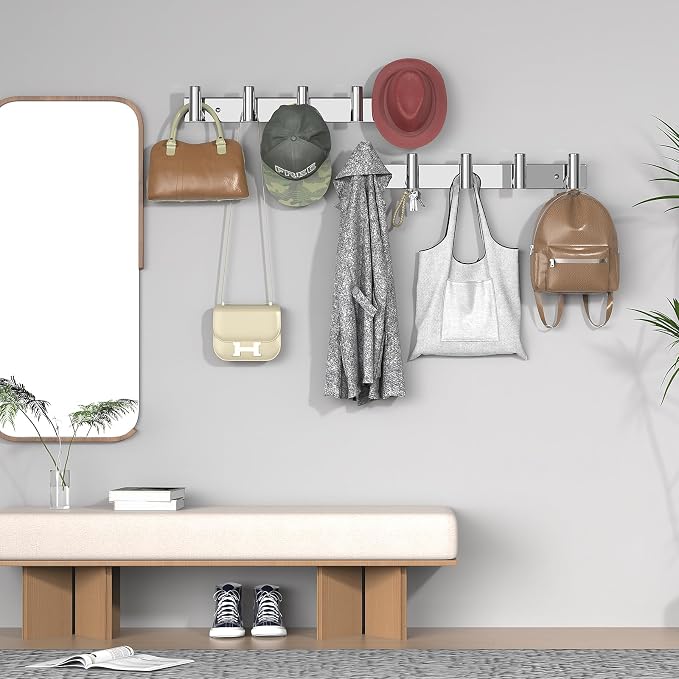 VAEHOLD Hat and Coat Wall Mount Rack - Hooks for Robes, Bags, Keys, and Towels - Bathroom Towel Hanger Organizer (Polished Chrome, “T“ Shape 5 Hooks 1 Pack) - Image 5