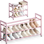 Bumusty 3 Tier Expandable Shoe Rack for Closet, Pink | 18"-33" Adjustable Shoe Rack for Entryway, Small Shoe Organizer for Dorm, Front Door, Sturdy Metal by BUMUSTY